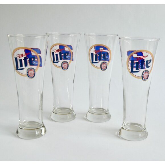 Set of 4 Miller Lite Rusty Wallace #2 Beer Pilsner Glasses Tall 8.5" NASCAR Raci - Picture 4 of 5